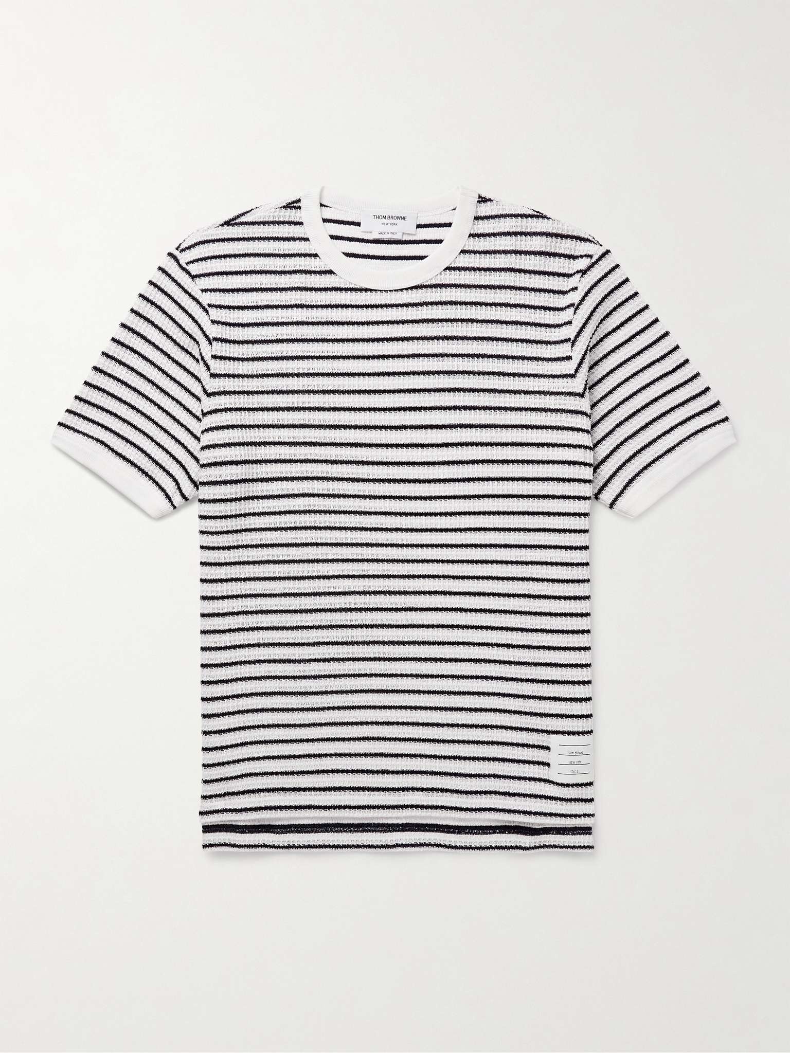 Logo-Appliqued Striped Waffle-Knitted Cotton T-Shirt - 1