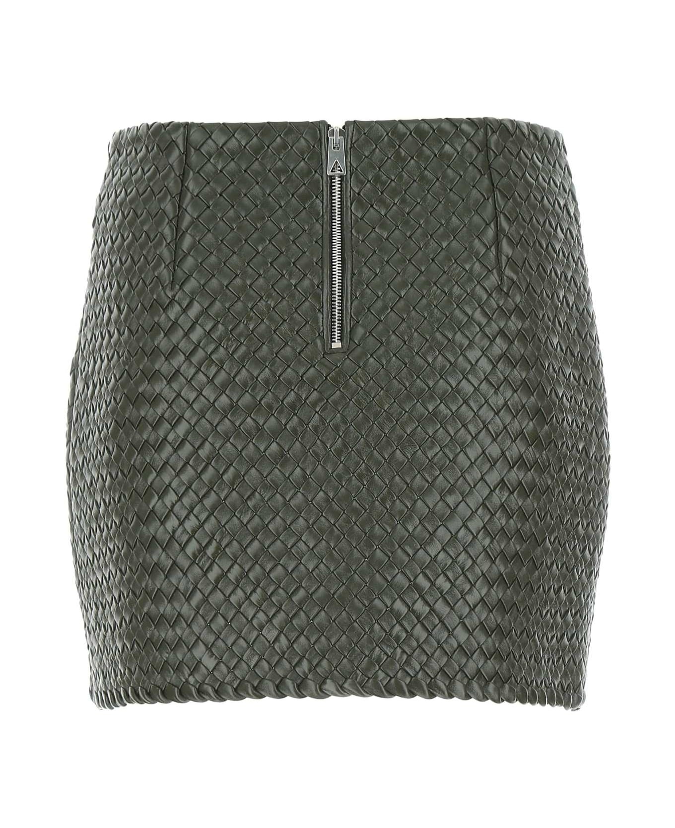 Army Green Leather Mini Skirt - 2