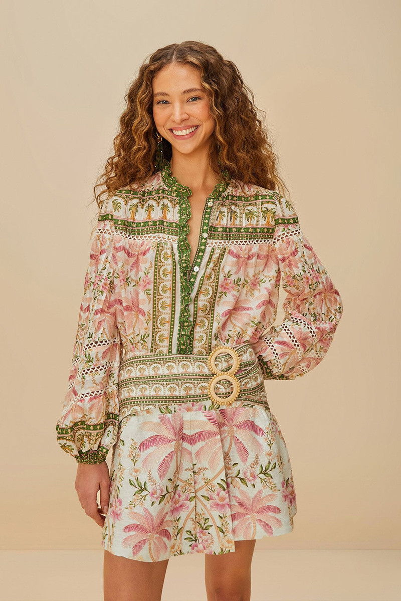 FARM RIO Off-White Palm Dream Blouse outlook