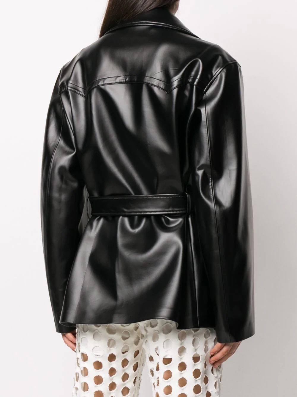 belted faux leather jacket - 4