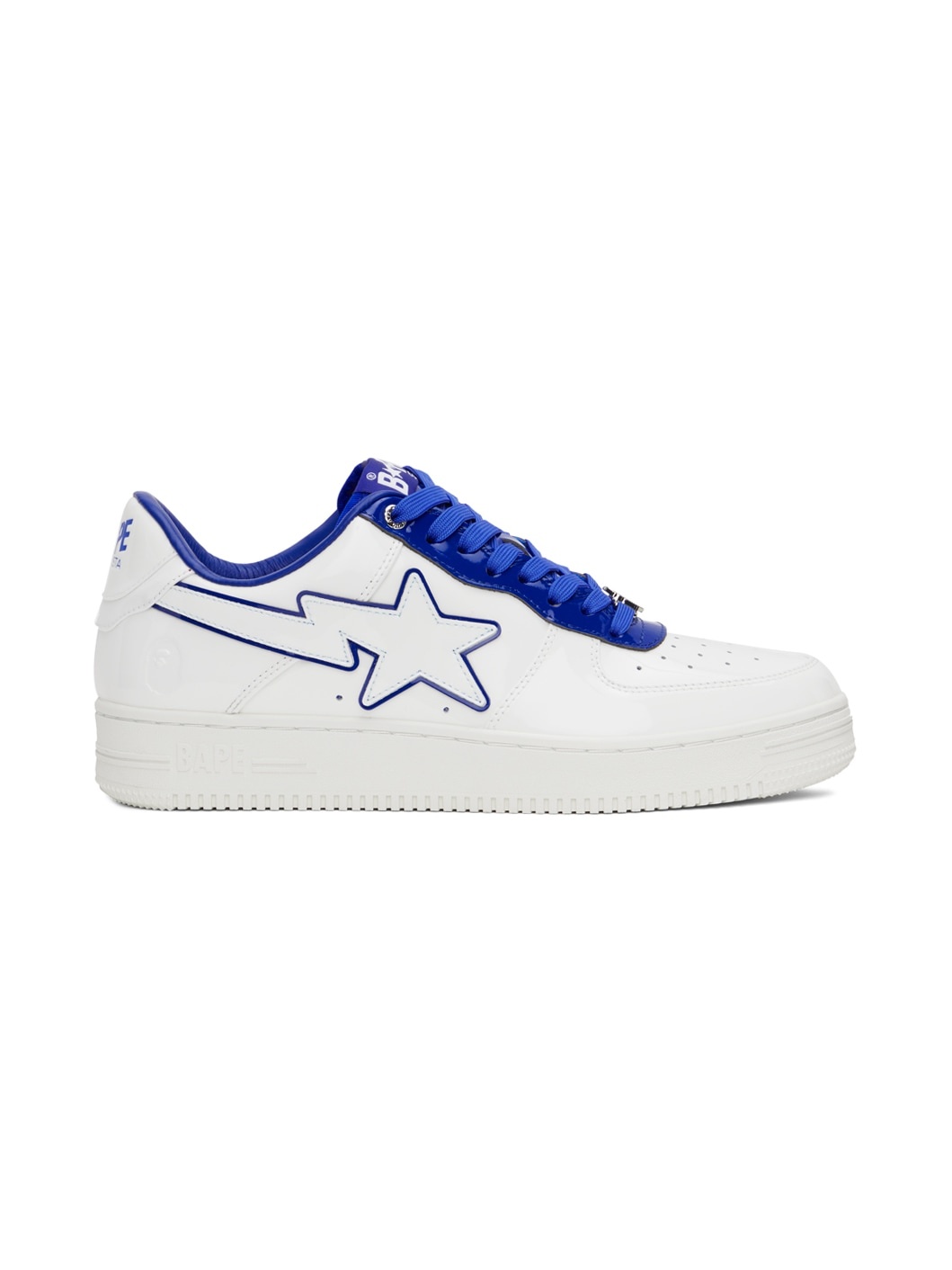 White & Navy Patent Leather Sneakers - 1