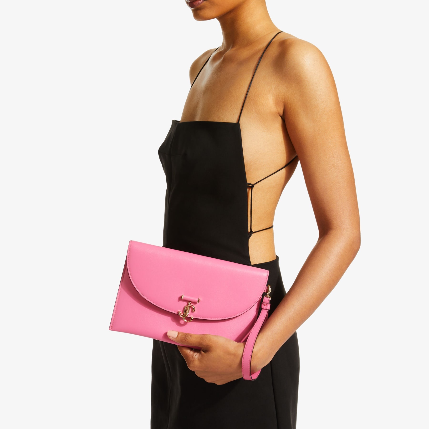 JC Envelope Pouch
Candy Pink Leather Pouch with Gold JC Emblem - 2