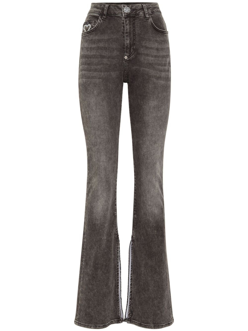 heart-appliqué flared jeans - 1
