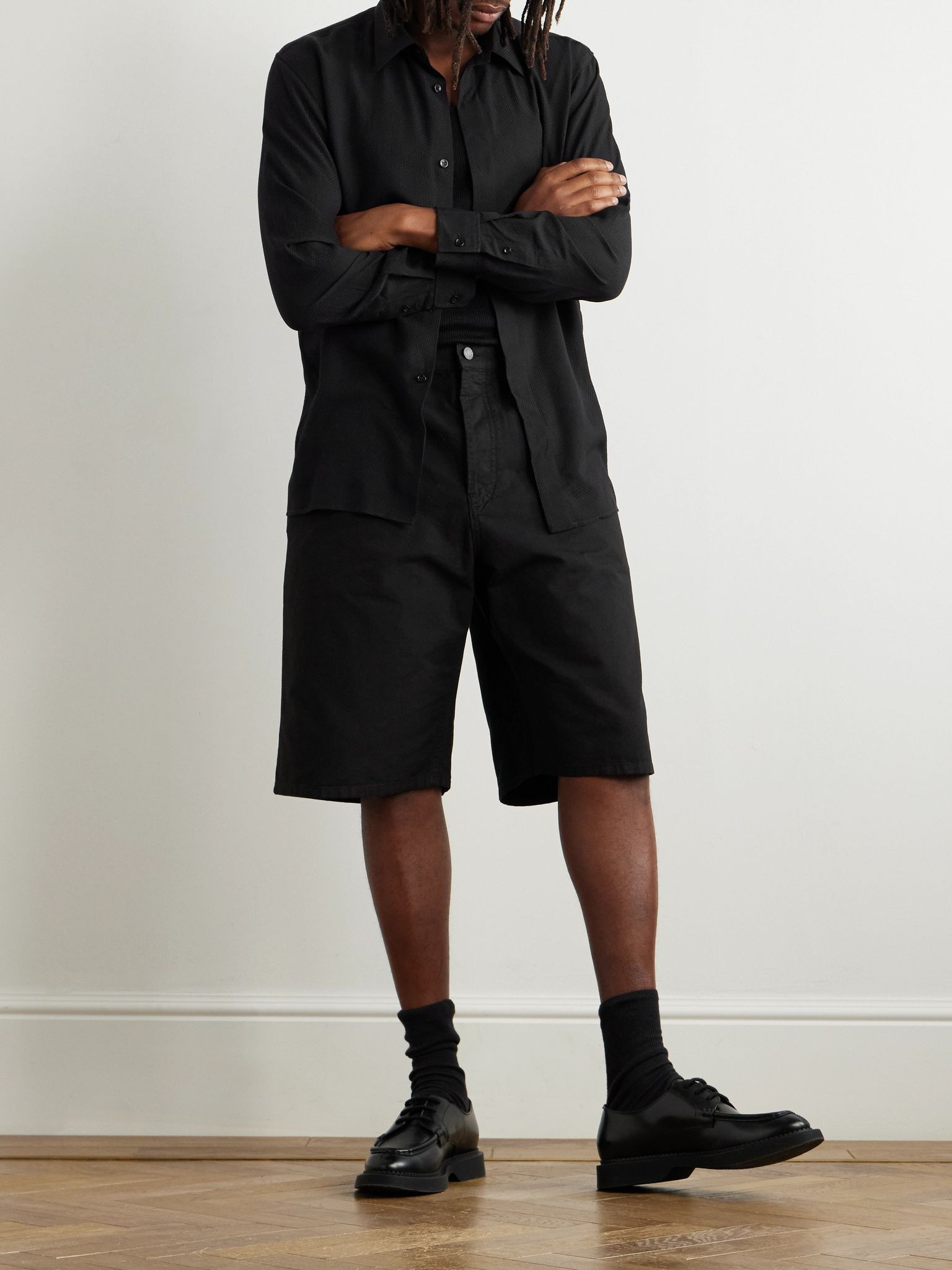 Wide-Leg Cotton-Canvas Shorts Black - 2