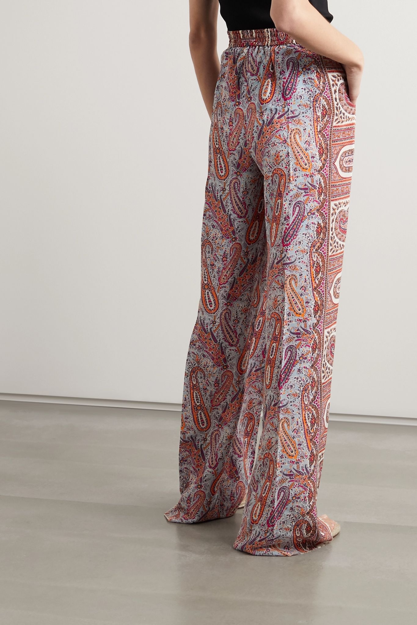 Paisley-print silk crepe de chine wide-leg pants - 4