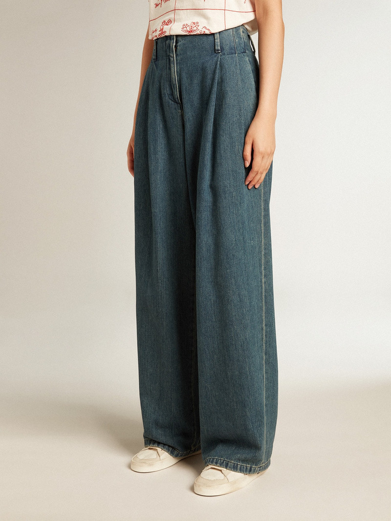Golden Goose Women’s blue cotton pleated pants outlook