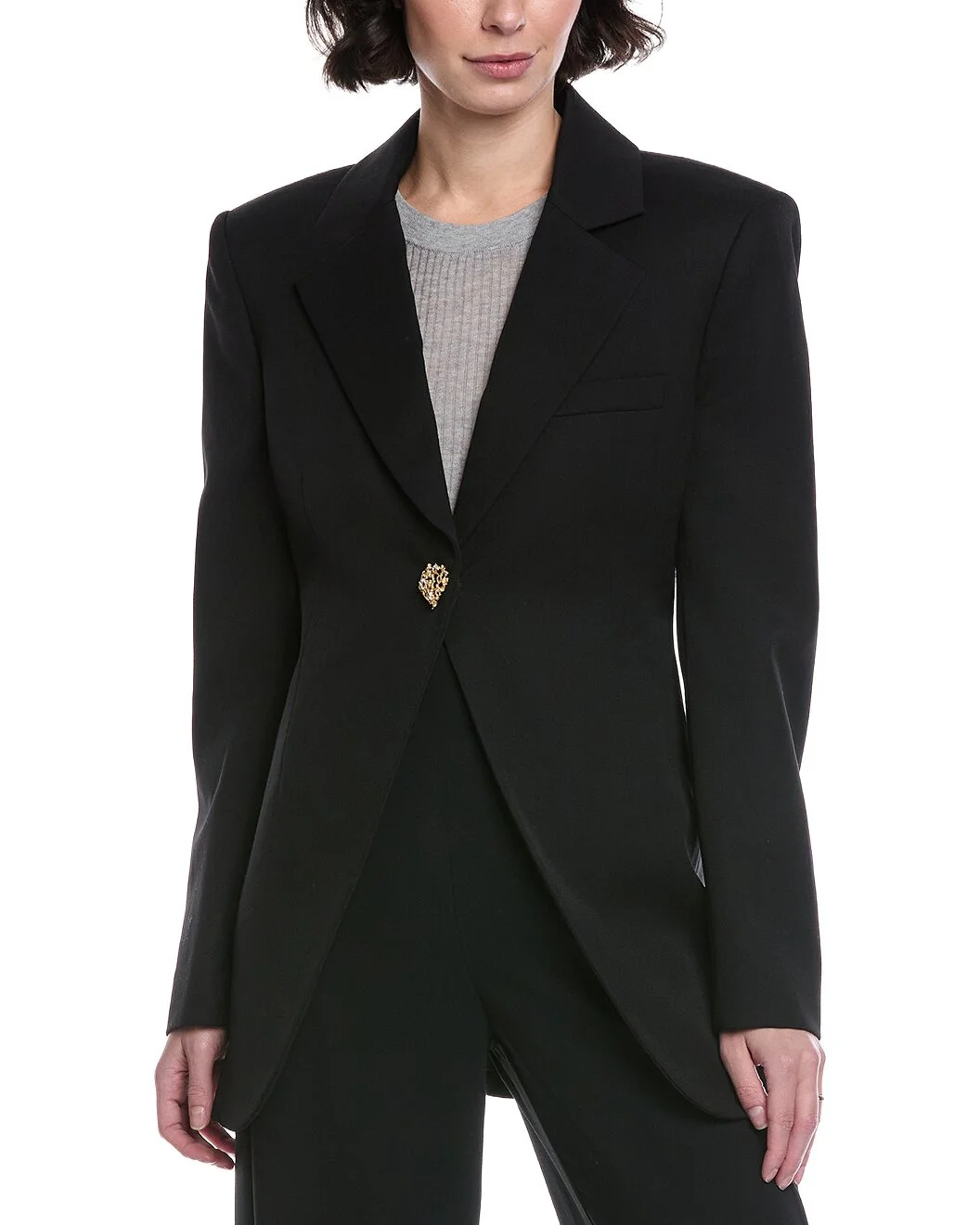 Oscar de la Renta Peak Lapel Silk-Lined Wool Blazer - 1