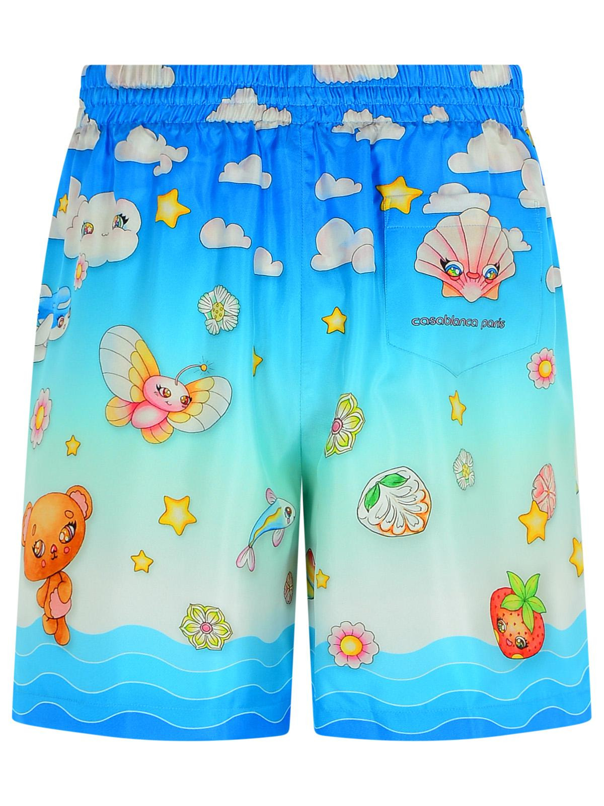Casablanca 'Kawaii' Blue Silk Bermuda Shorts Men - 3