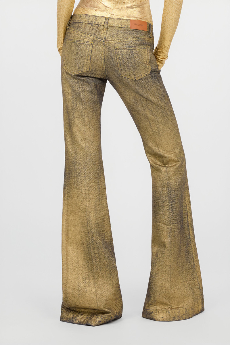 Gold And Blue Flared Jeans With Faded Wash 4