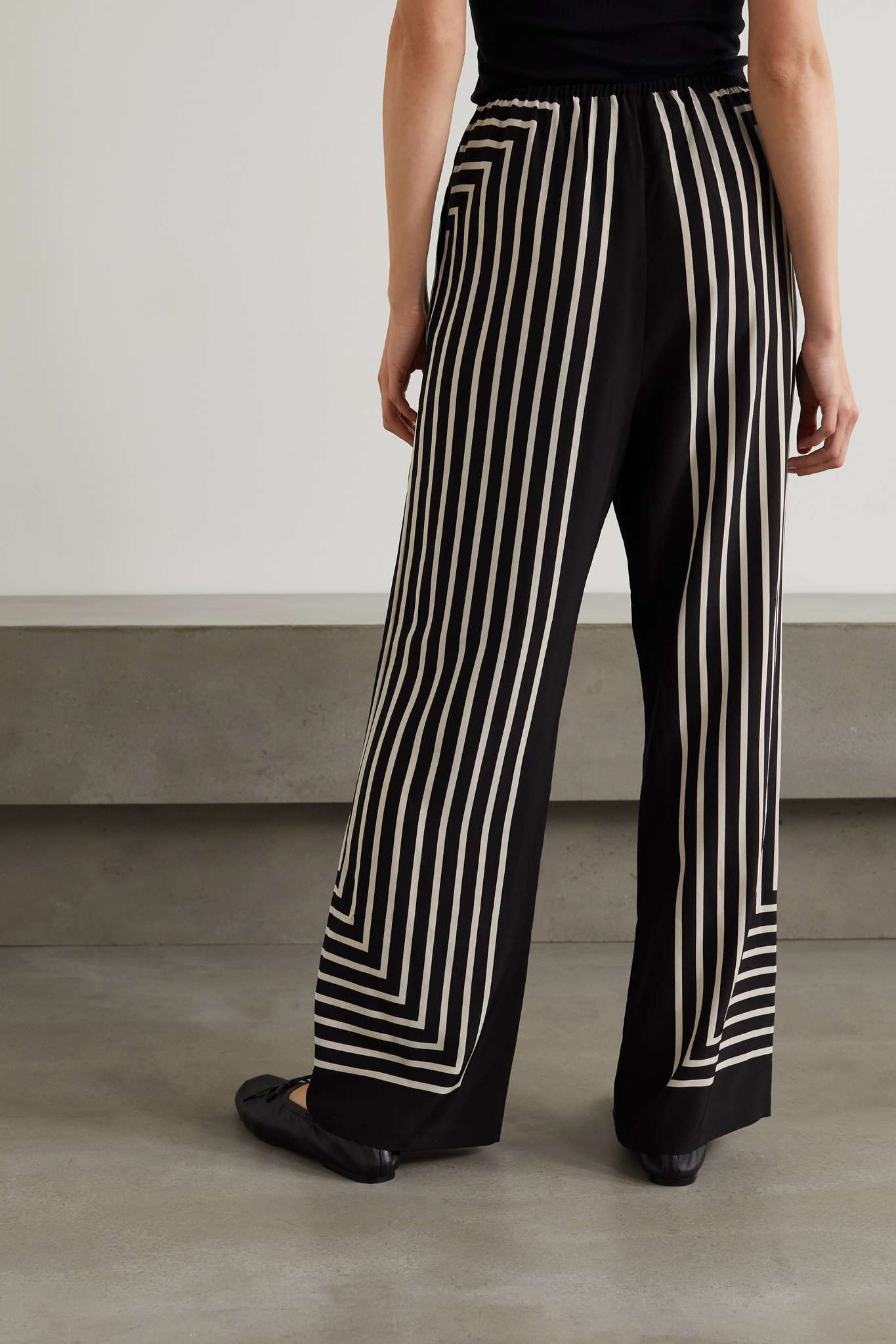 Striped silk crepe de chine wide-leg pants - 4