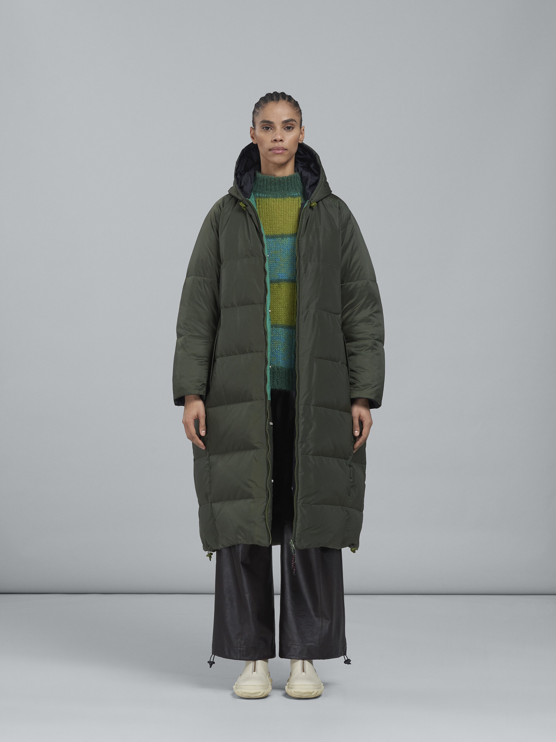 GREEN RIPSTOP NYLON LONG DOWN JACKET - 2