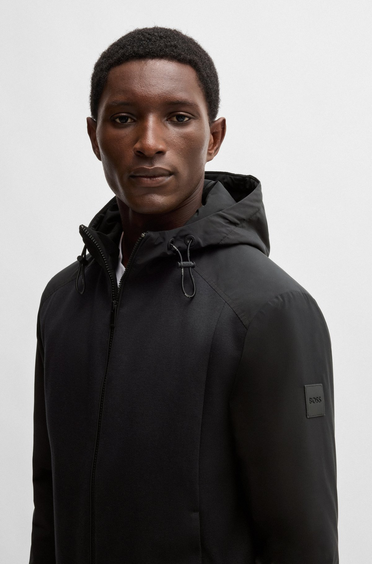 HOODED REGULAR-FIT JACKET IN MIXED MATERIALS - 3