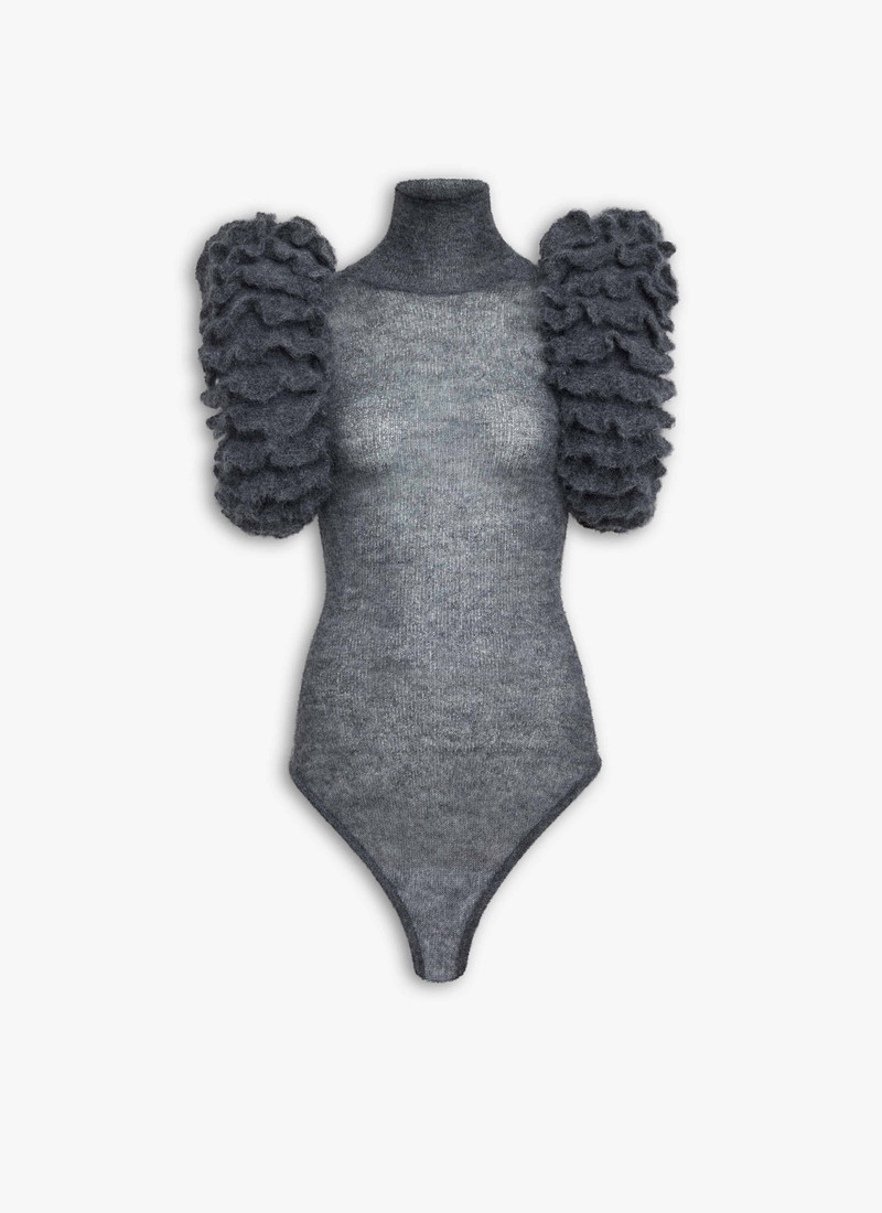 MOHAIR KNIT SCULPTURAL RUFFLE BODYSUIT 1