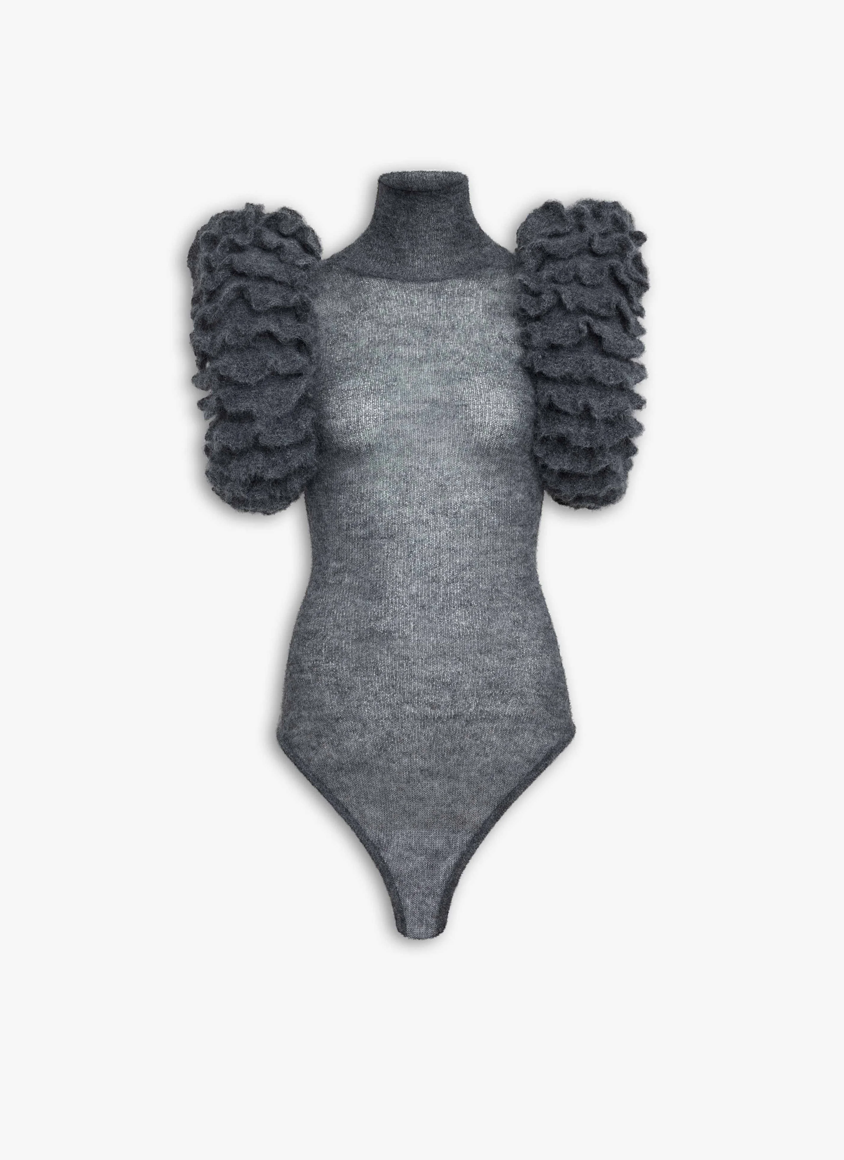 MOHAIR KNIT SCULPTURAL RUFFLE BODYSUIT - 1
