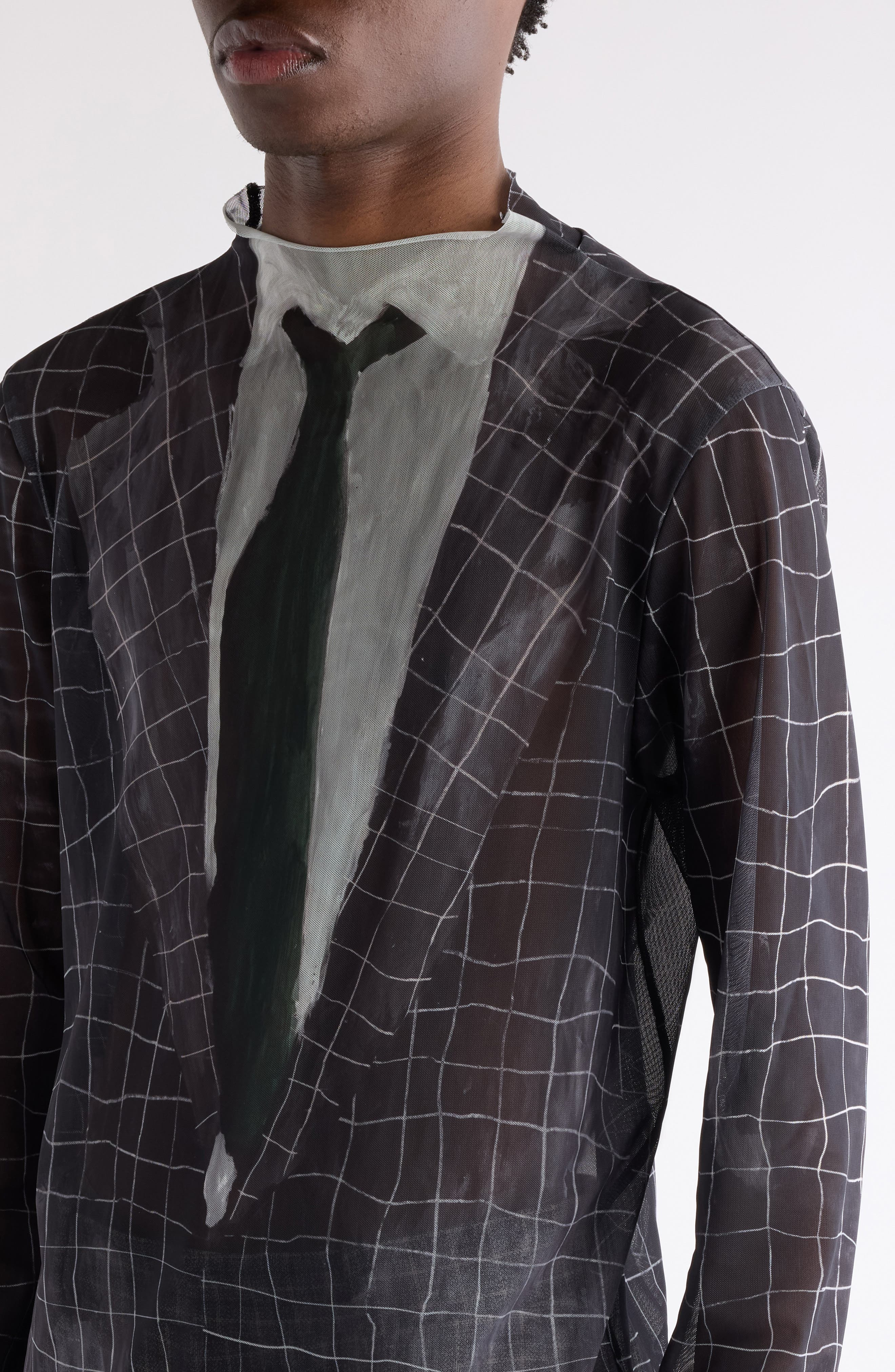Acne Studios Elway Suit Trompe l'Oeil Print Long Sleeve Mesh T-Shirt in Black Multicolor at Nordstro - 5