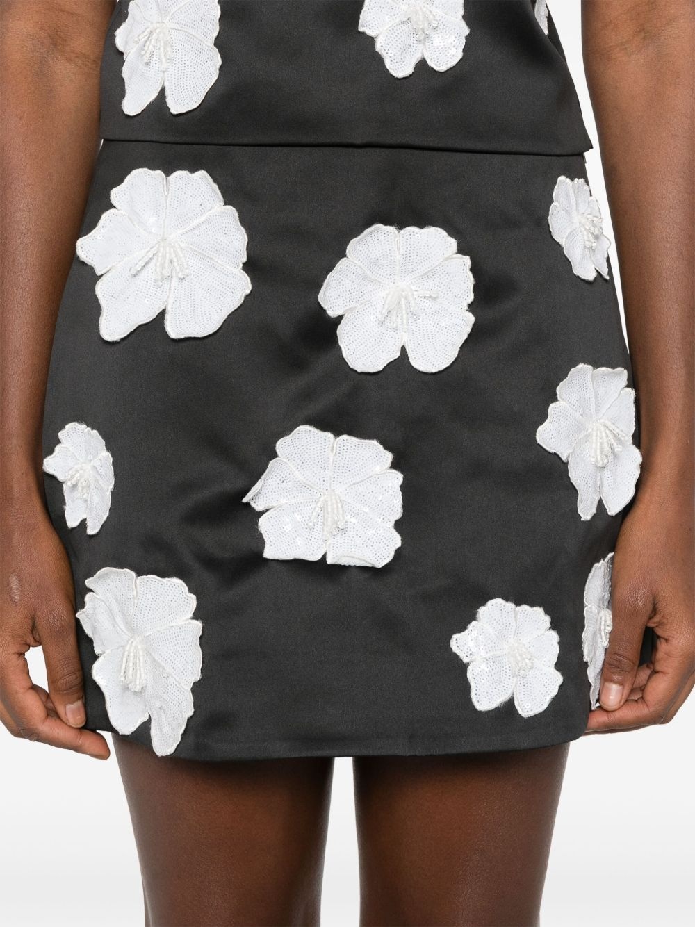floral-appliqué satin mini skirt - 5