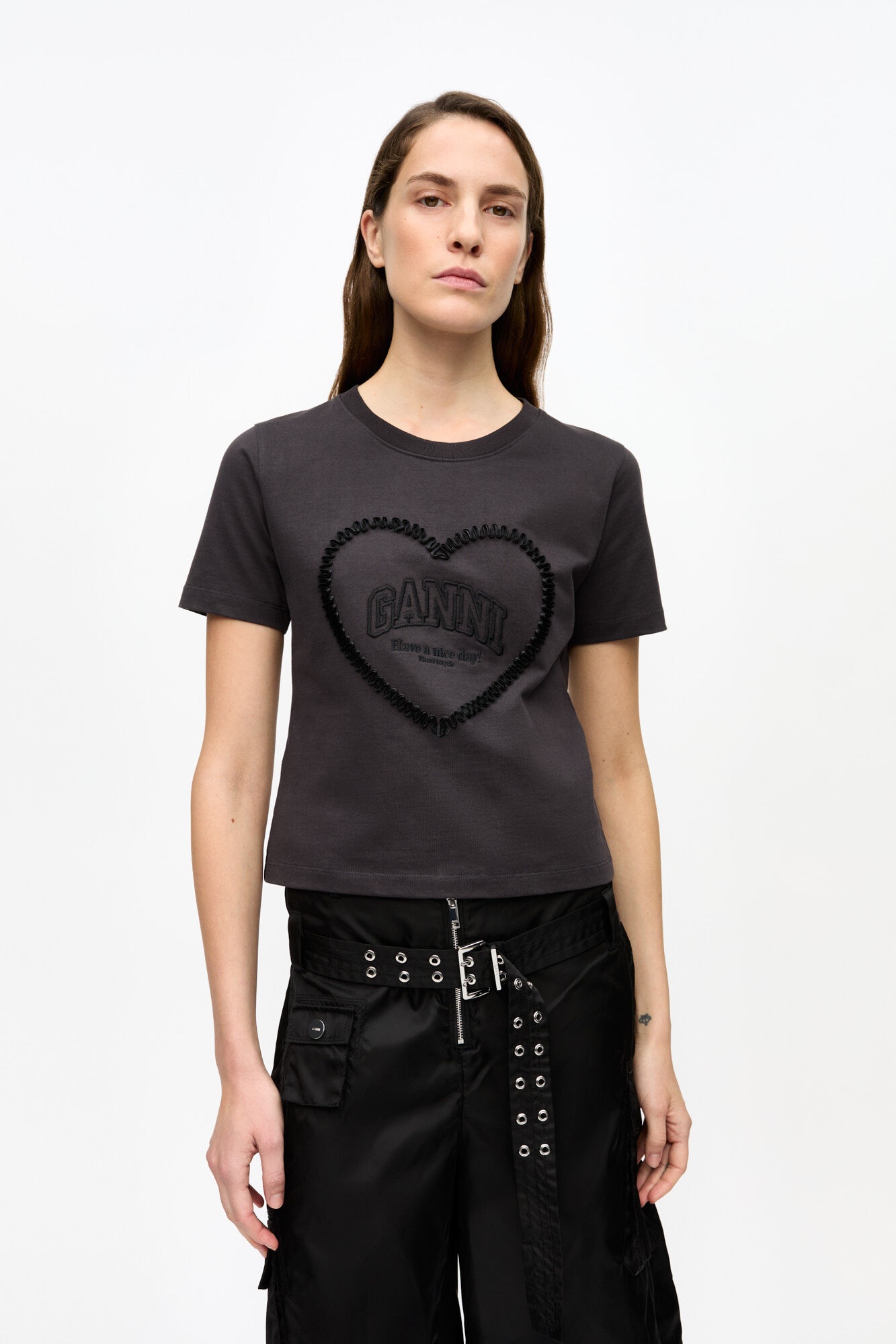 BLACK HEAVY COTTON HEART T-SHIRT - 2