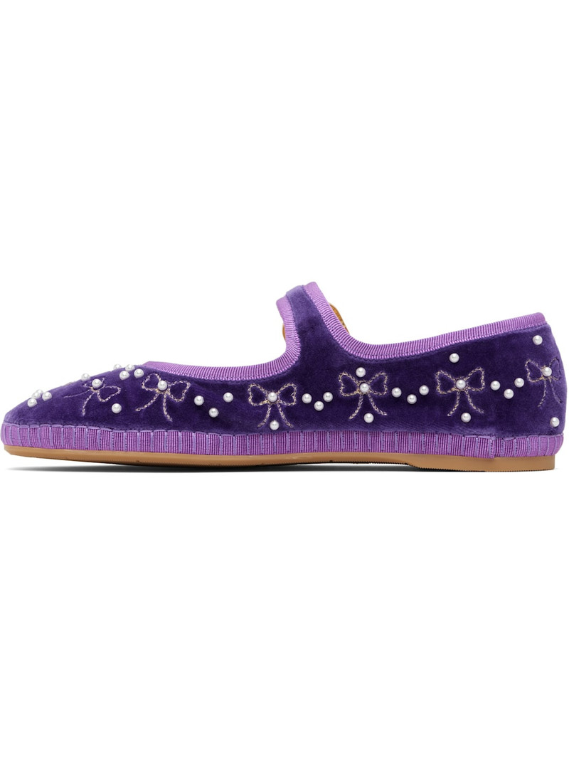 Valentino Purple Mary-Jane Endouce Velvet Ballerina Flats outlook