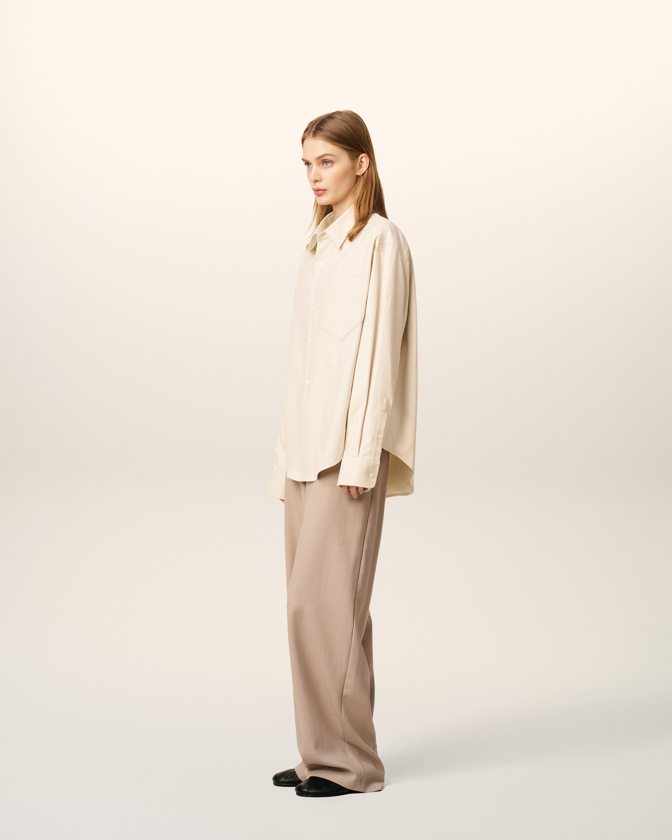 BEIGE COTTON EMBOSSED AMI DE COEUR BOXY SHIRT - 3
