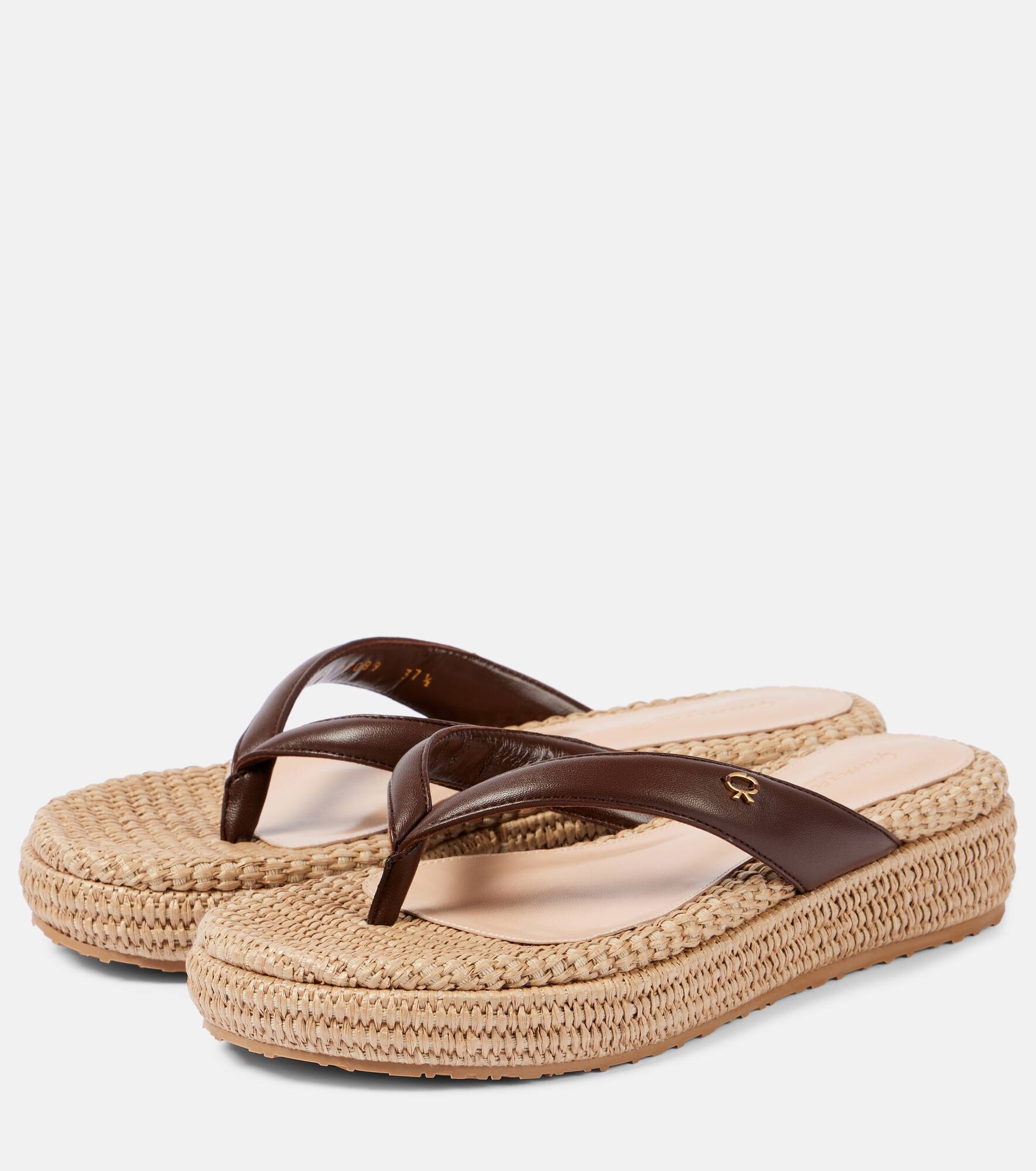 Leather platform espadrille thong sandals - 5