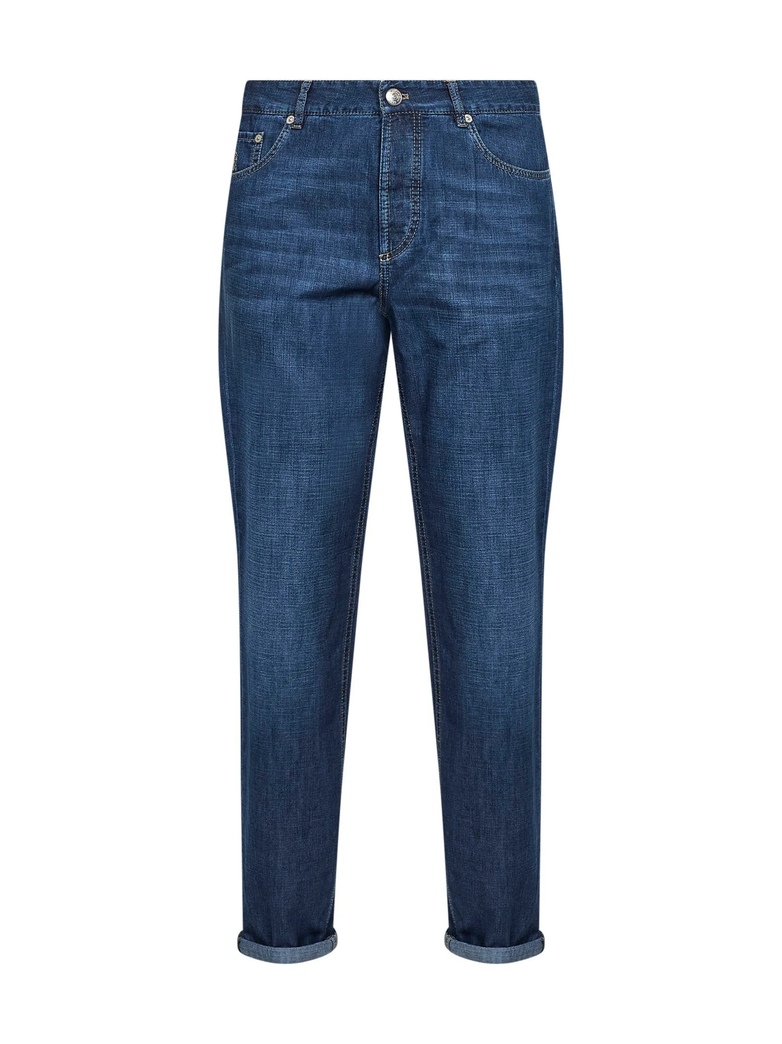 Blue denim iconic fit five-pocket jeans - 1