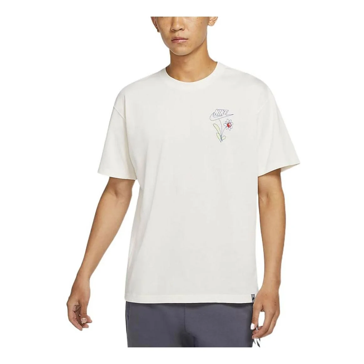 Nike Sportswear Solid Color Flowers Logo Printing Knit Casual Round Neck Short Sleeve White DM2189-9 - 1