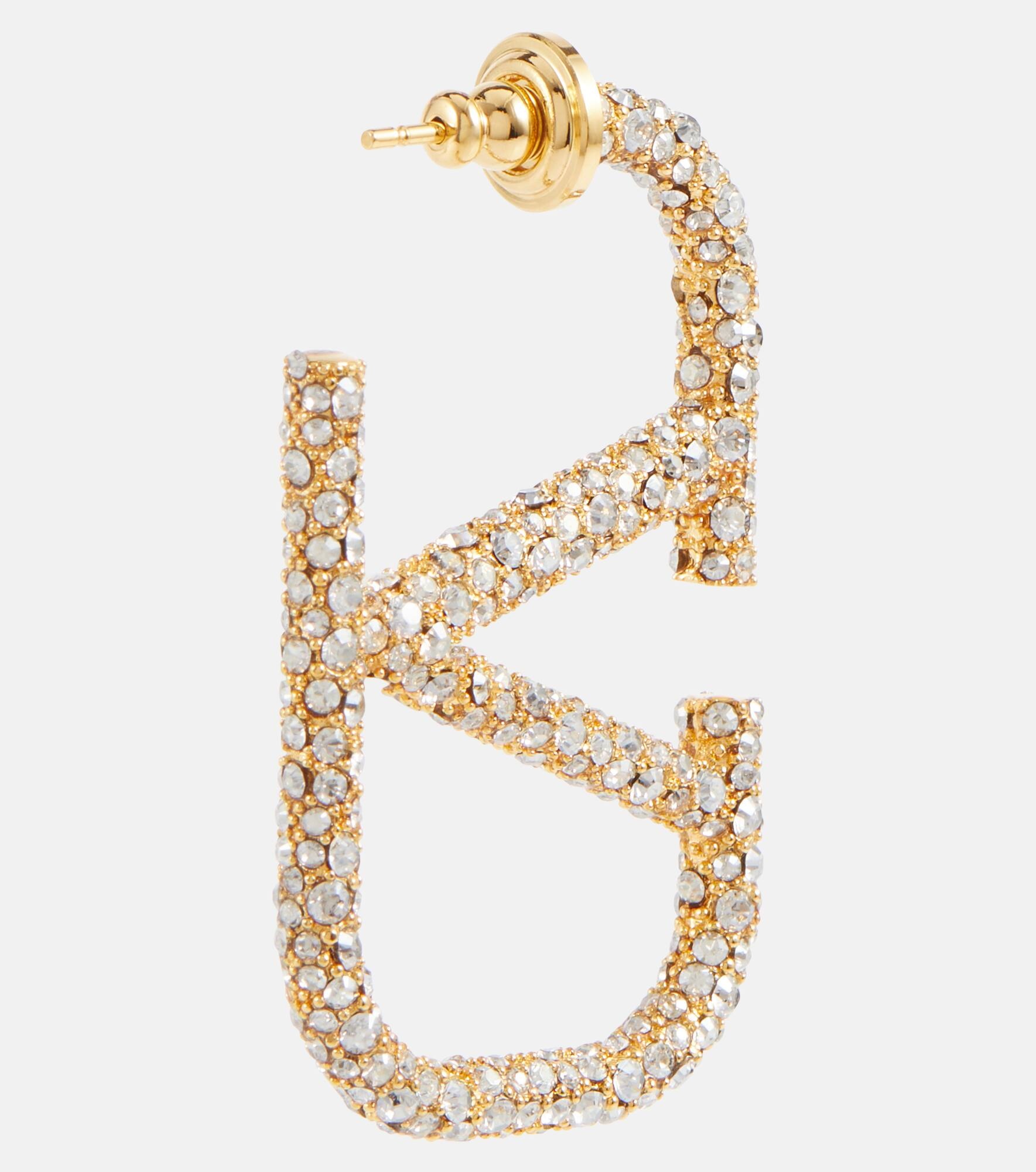 VLogo crystal-embellished earrings - 5
