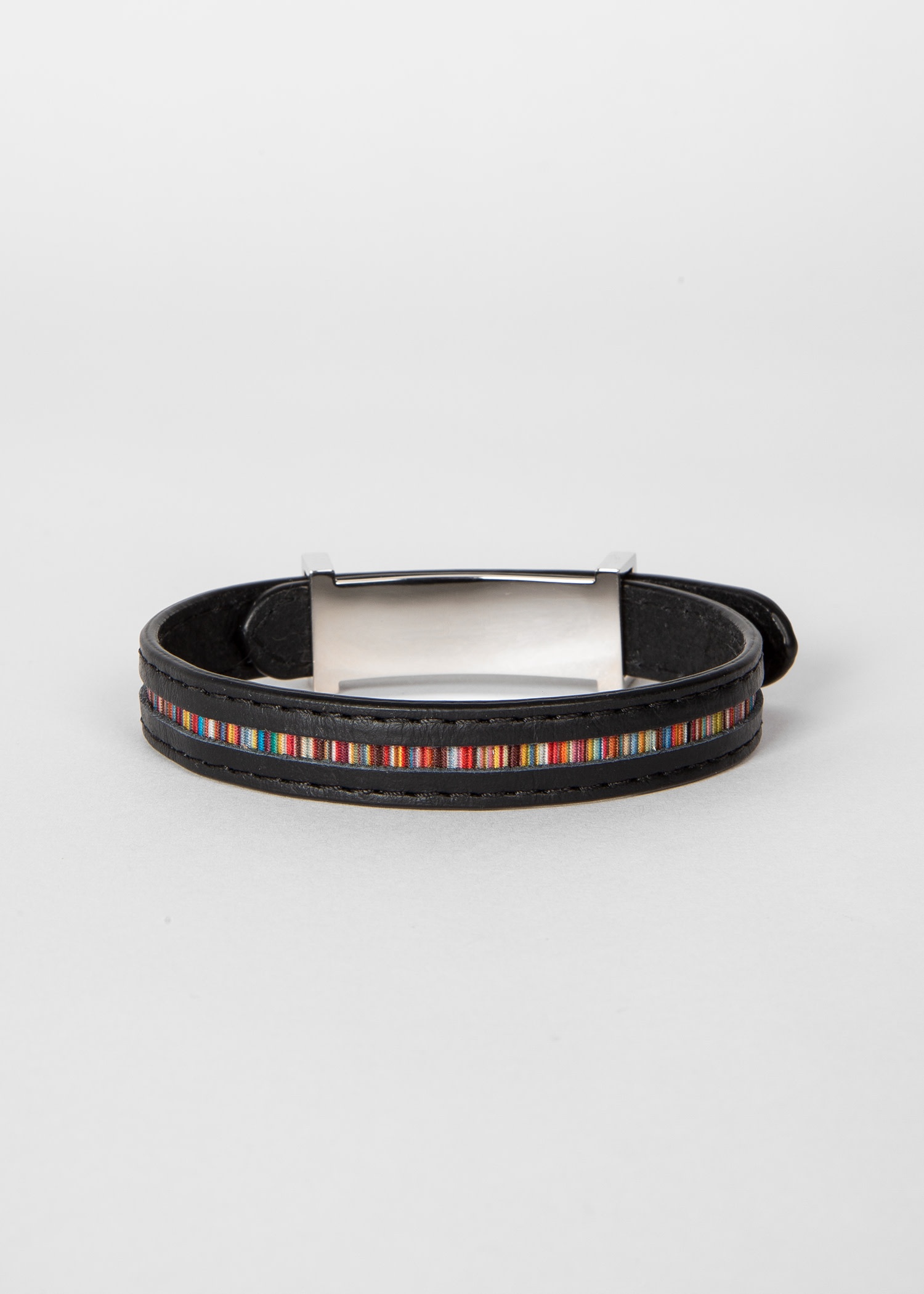 Black Leather 'Signature Stripe' Bracelet - 1