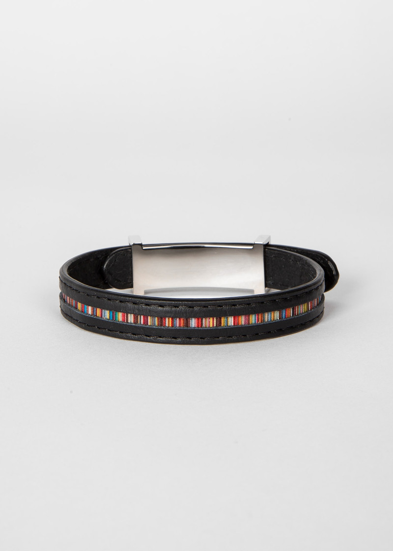 Black Leather 'Signature Stripe' Bracelet 1
