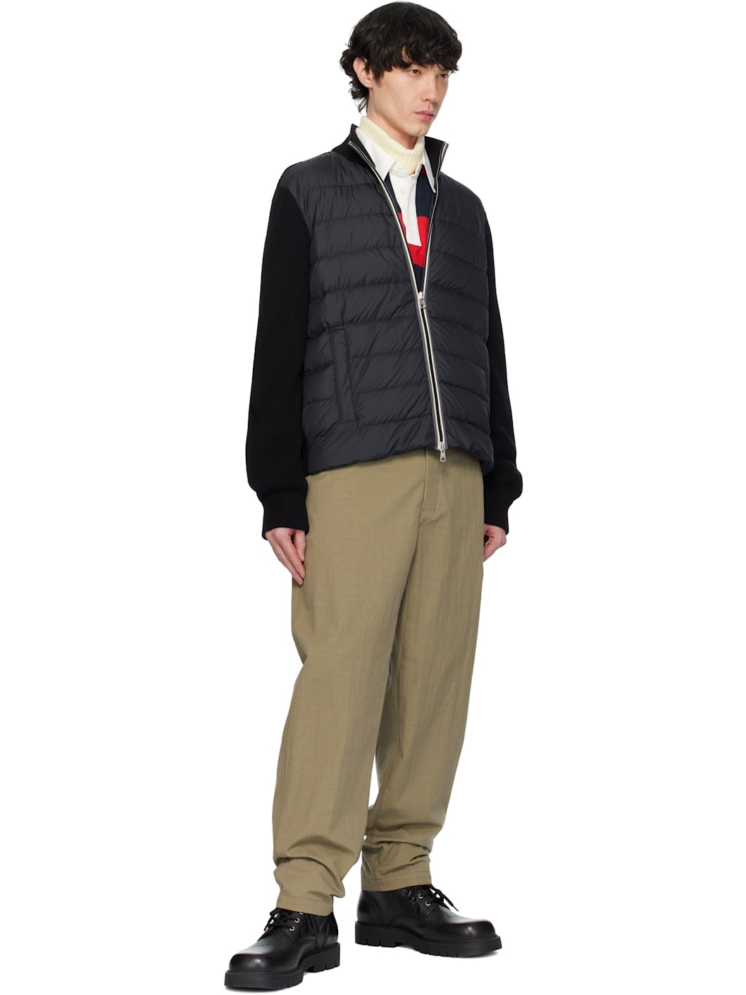 Black Padded Cotton Zip-Up Down Jacket - 5