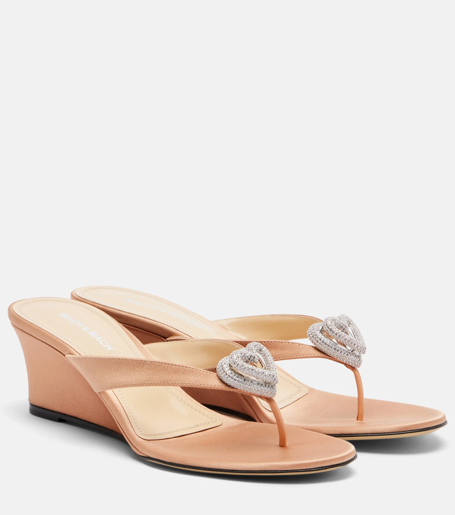 Double Heart satin wedge thong sandals - 1