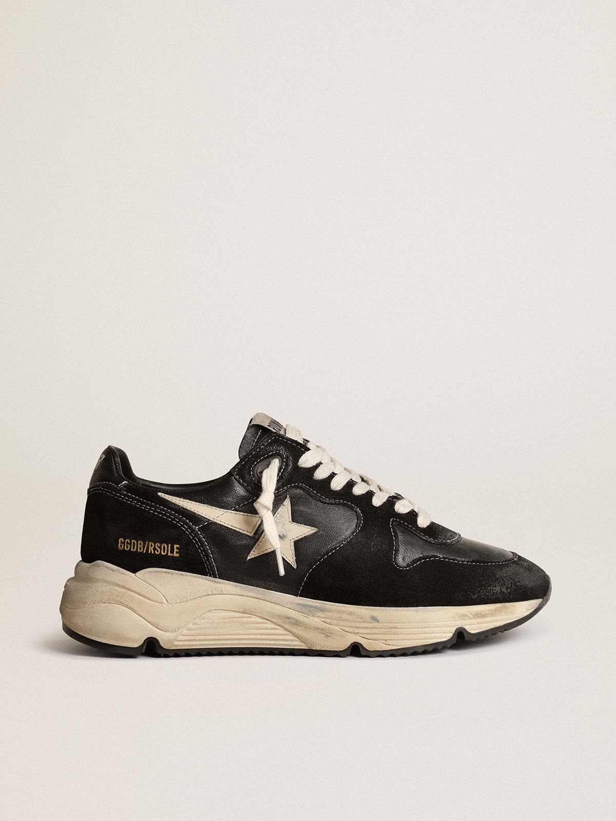 Women’s Running Sole in black nappa and suede with white star - 1