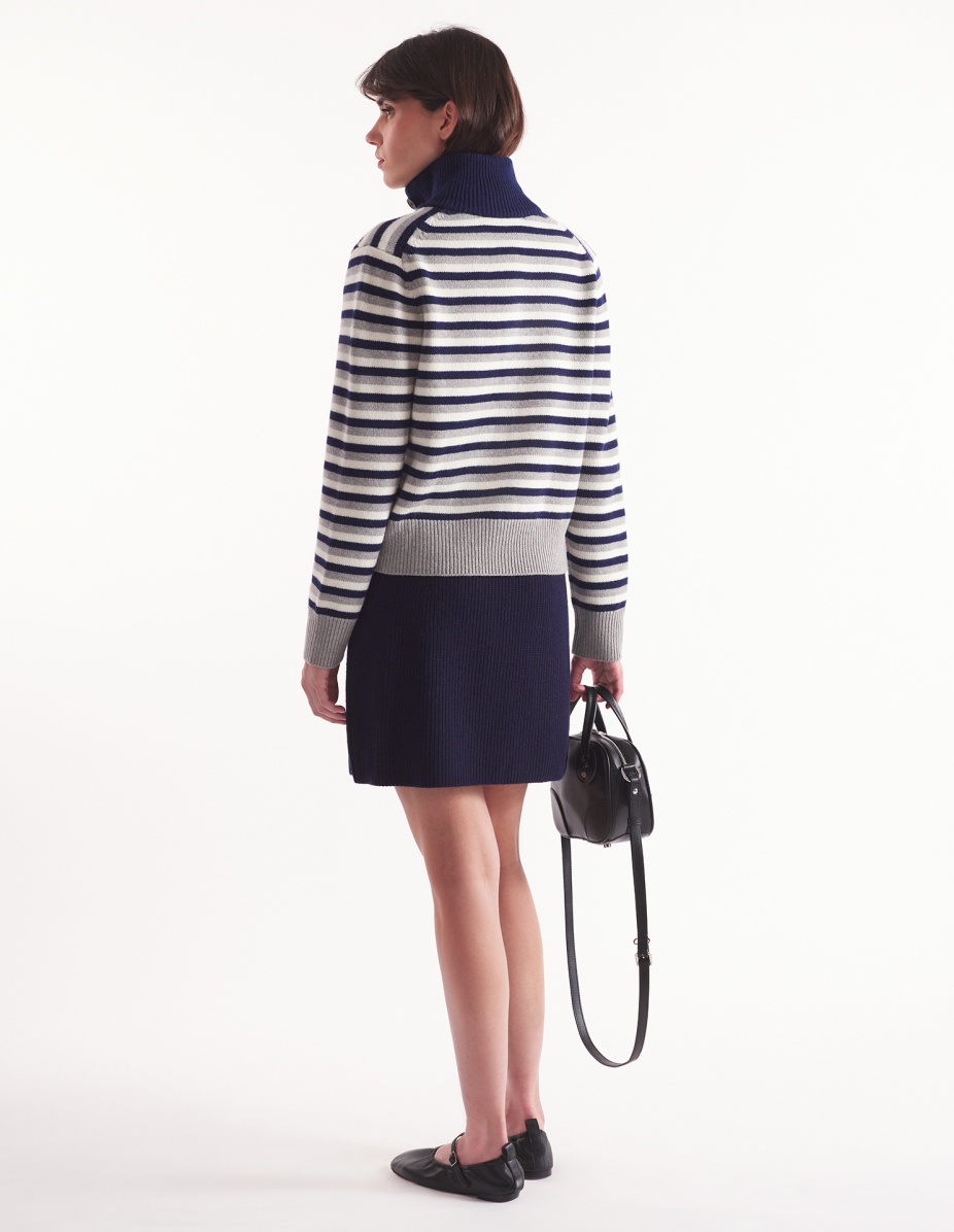 FOX HEAD INTARSIA STRIPED HIGH NECK CARDIGAN - 5