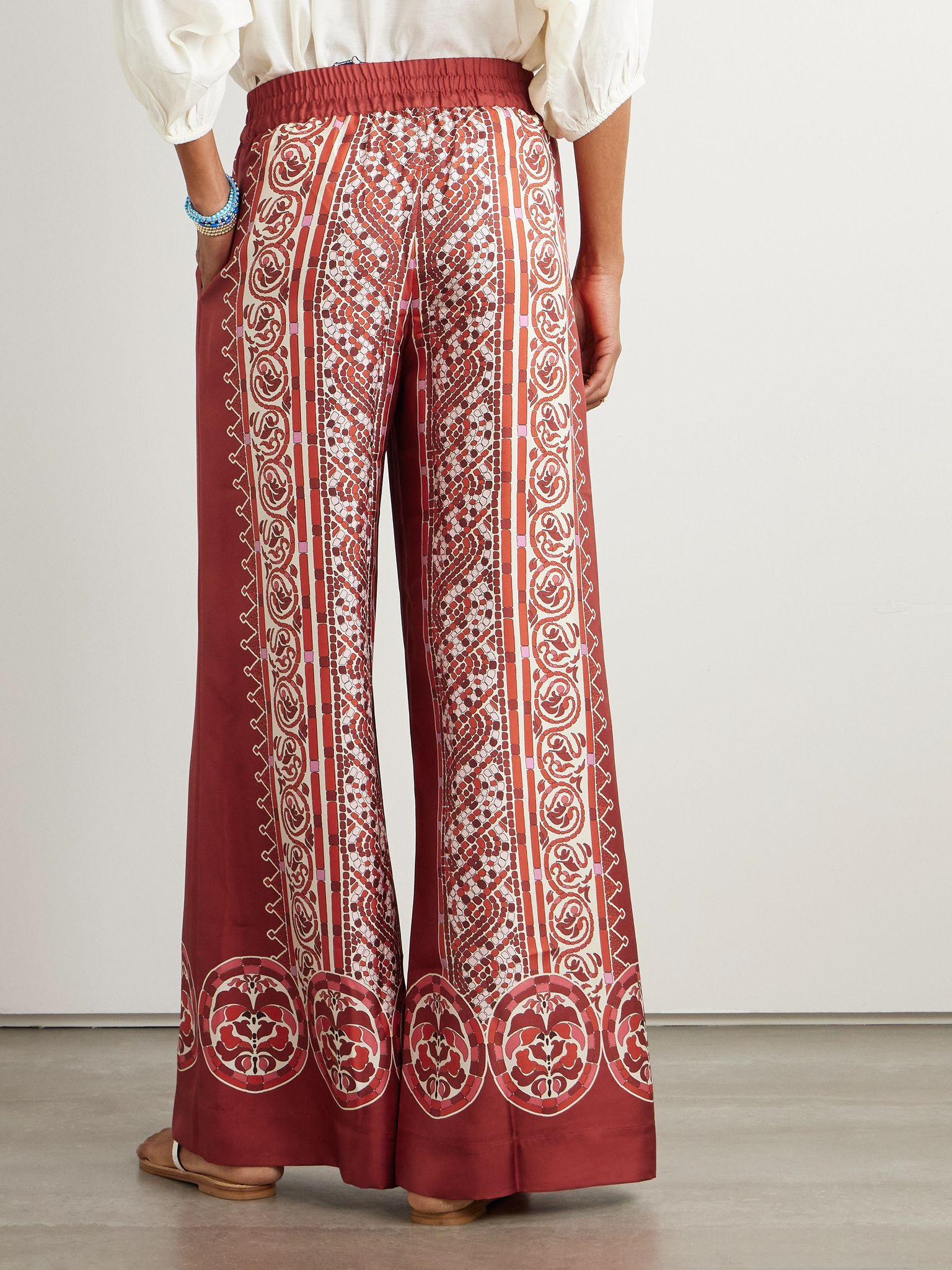 Icon Palazzo printed silk-twill wide-leg pants Red - 4
