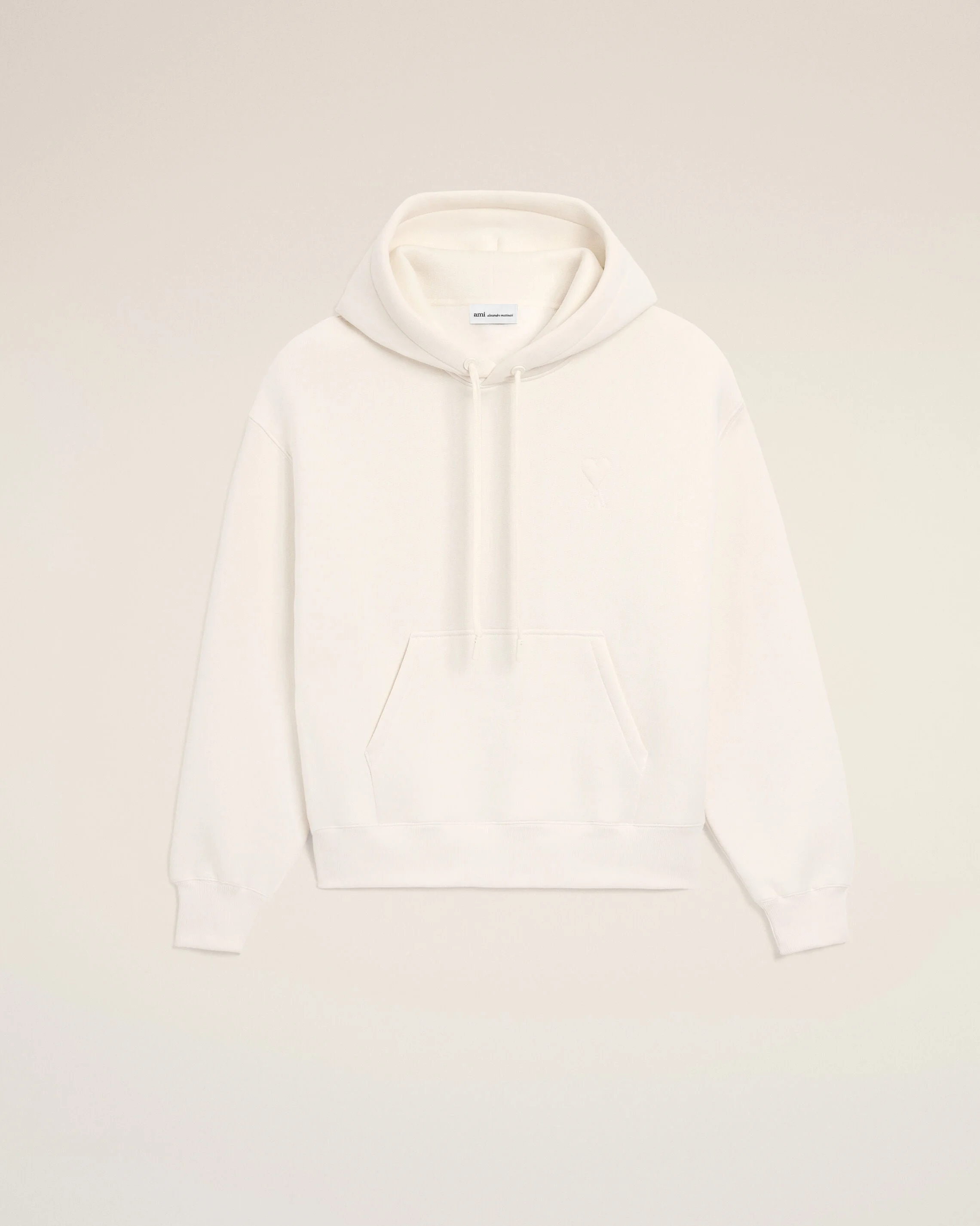 WHITE COTTON EMBOSSED AMI DE COEUR HOODIE - 1