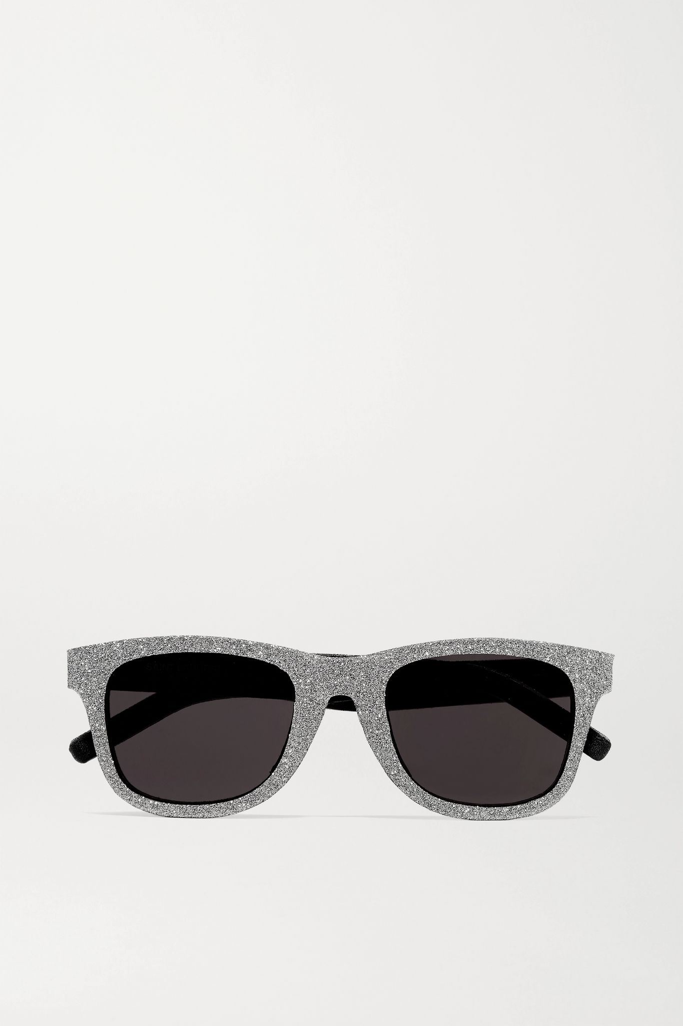 Square-frame glittered acetate and leather sunglasses - 1