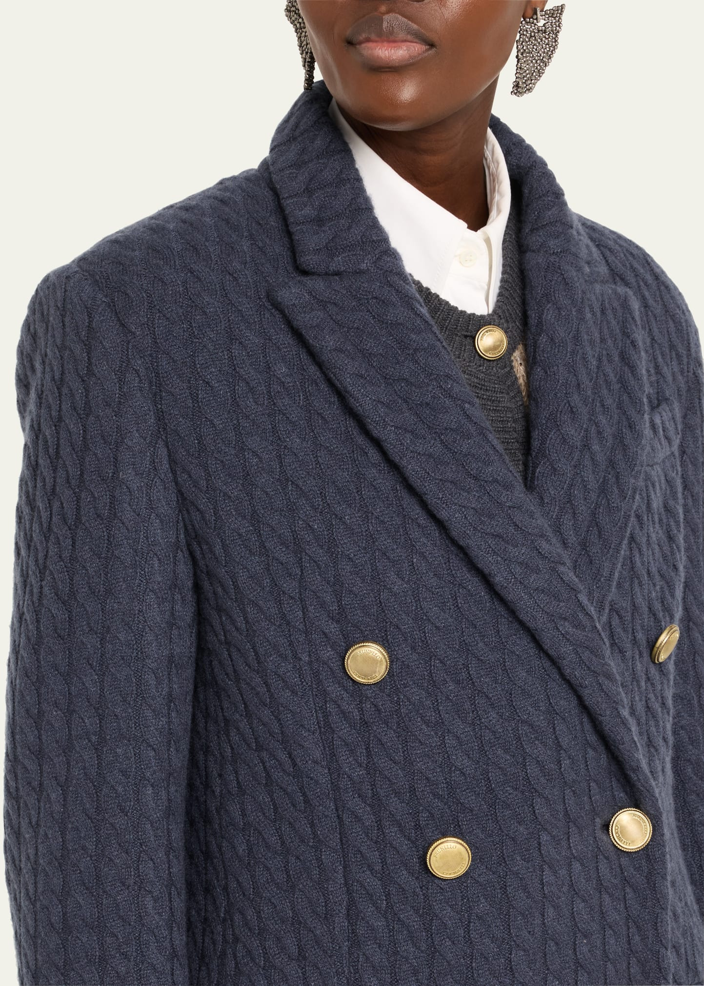 Cashmere Cable Knit Double-Breasted Blazer - 5