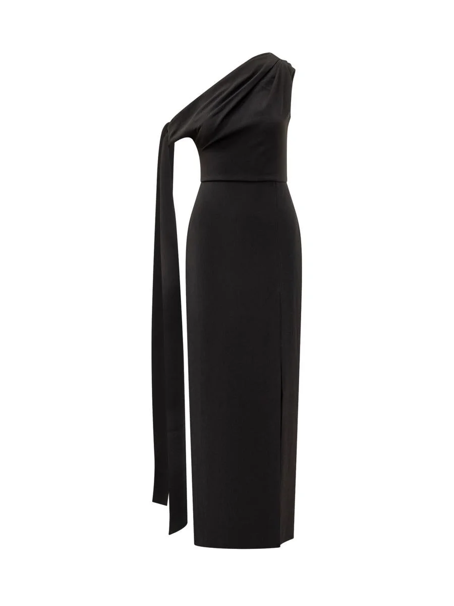 Solace London Black One-Shoulder Dress With Drape Solace London - 1