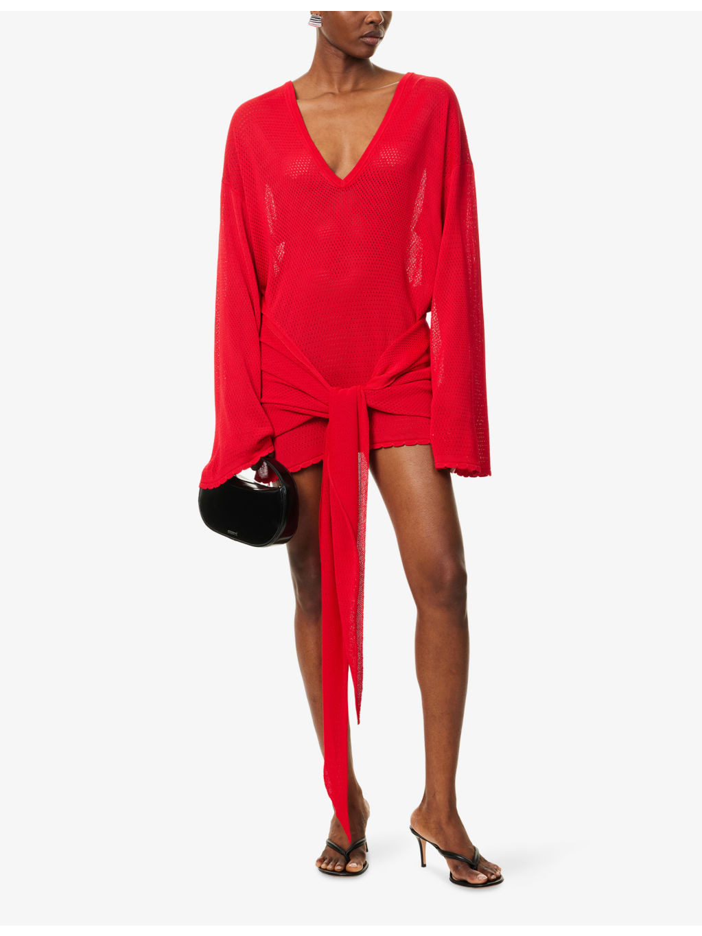 Asymmetric V-Neck Knitted Mini Dress - 2