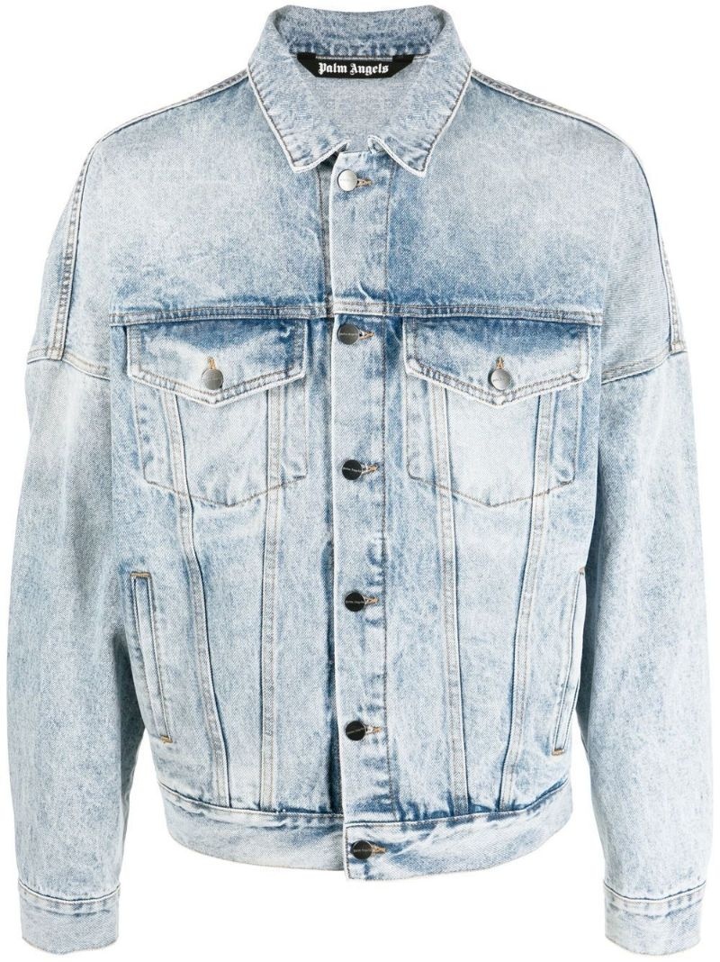 logo-print denim trucker jacket - 1