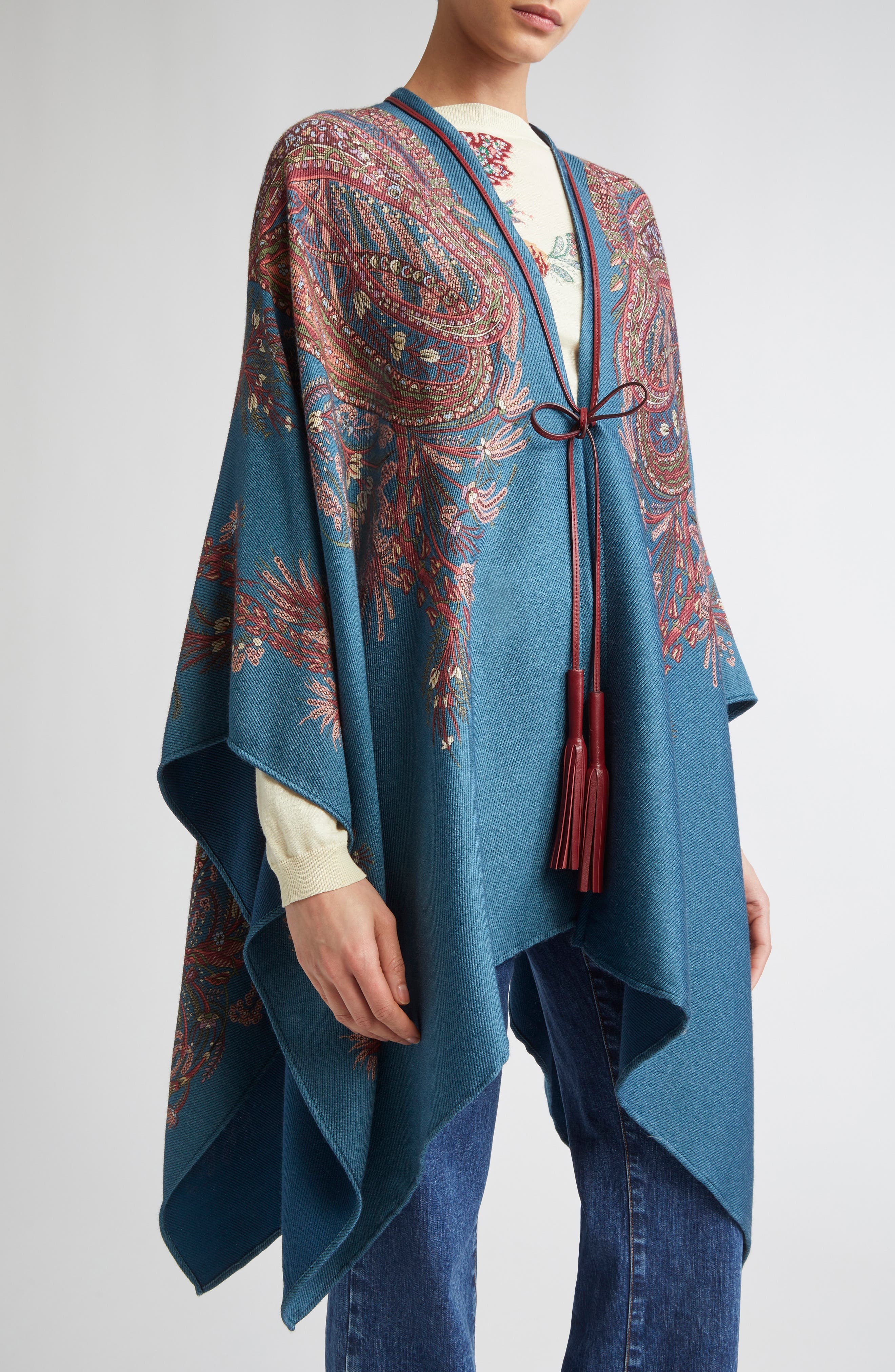 Etro Paisley Print Cape in X0883 Print On Blue Base at Nordstrom - 4