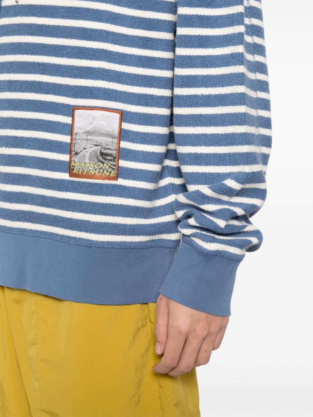 appliqué-logo striped cotton hoodie - 5