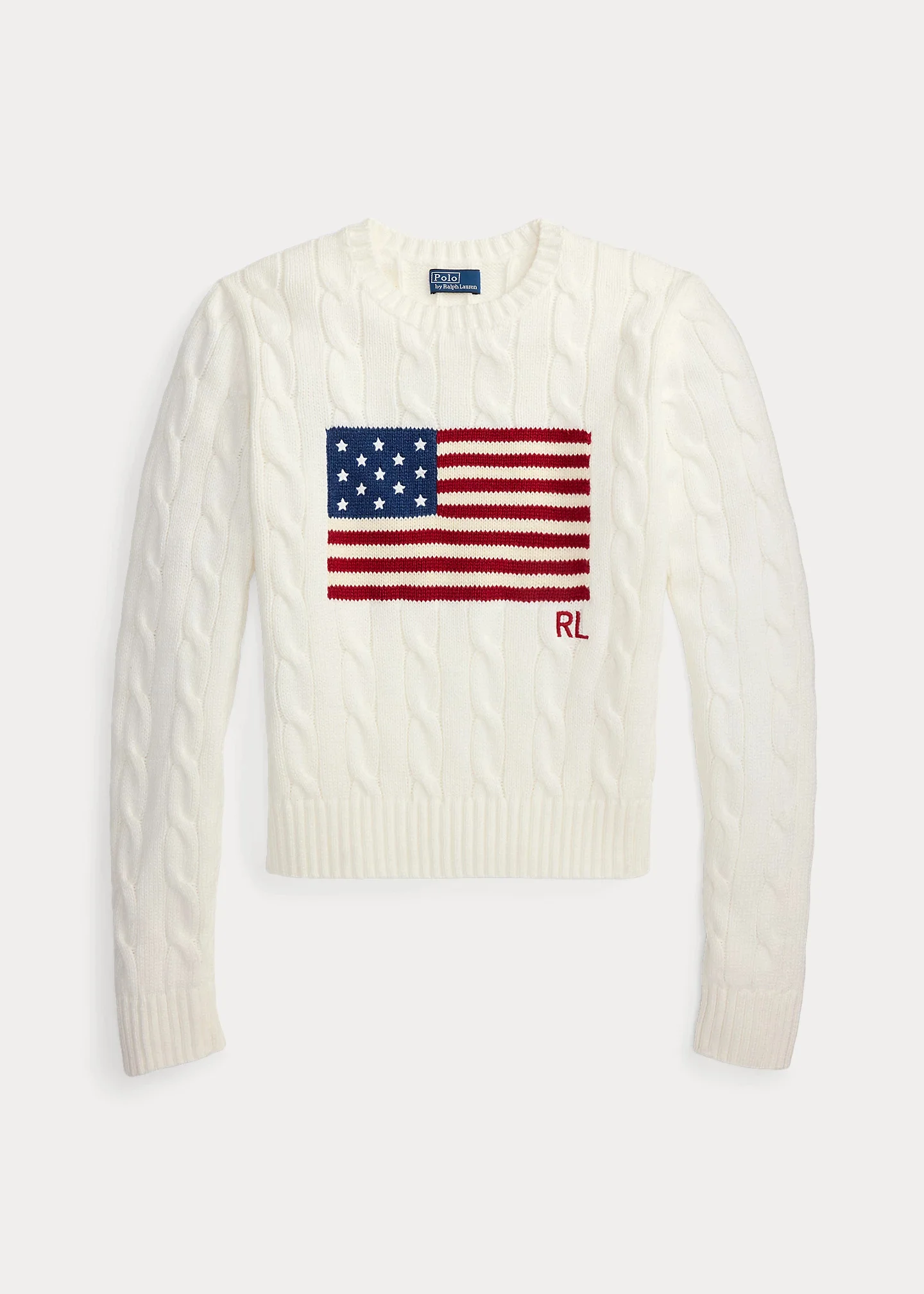 Flag Cable-Knit Cotton Cropped Sweater - 1