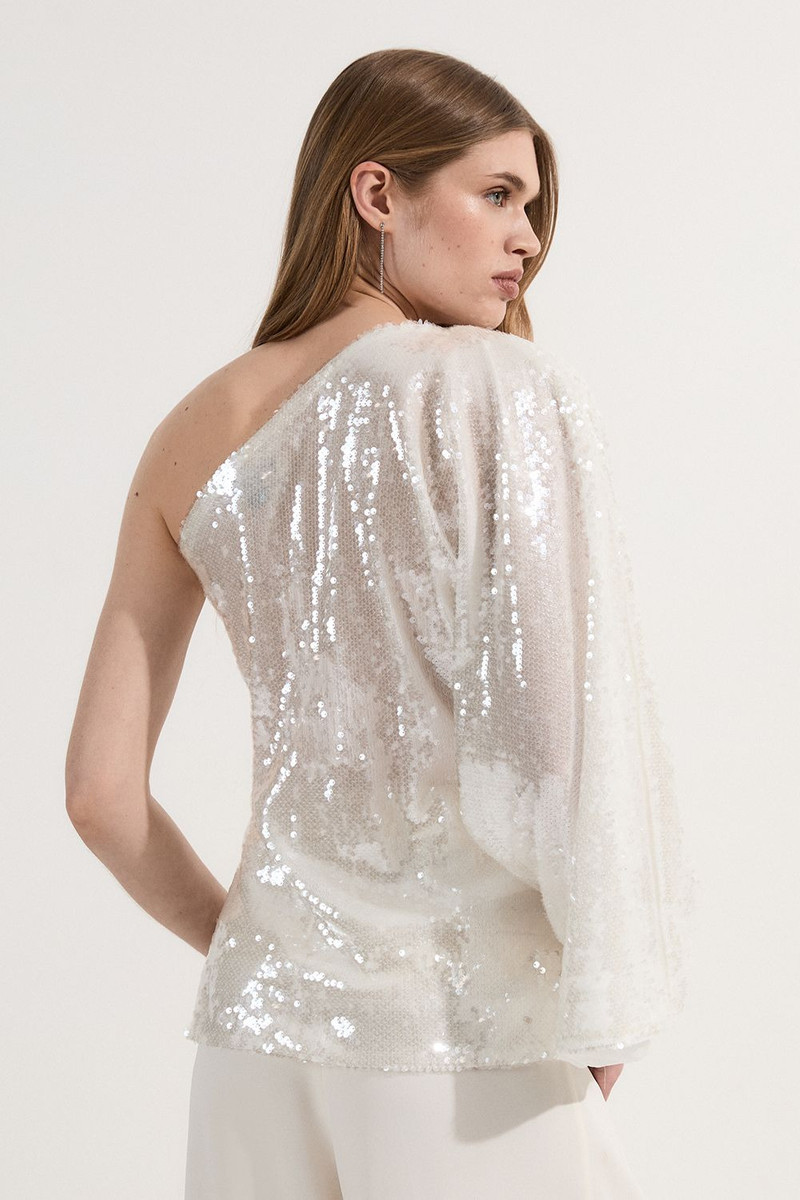 Liquid Shine One Shoulder Woven Sequin Blouse 5