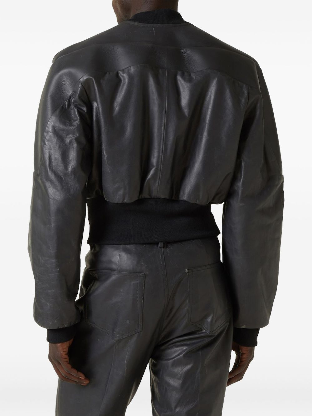 padded-shoulder leather bomber jacket - 5