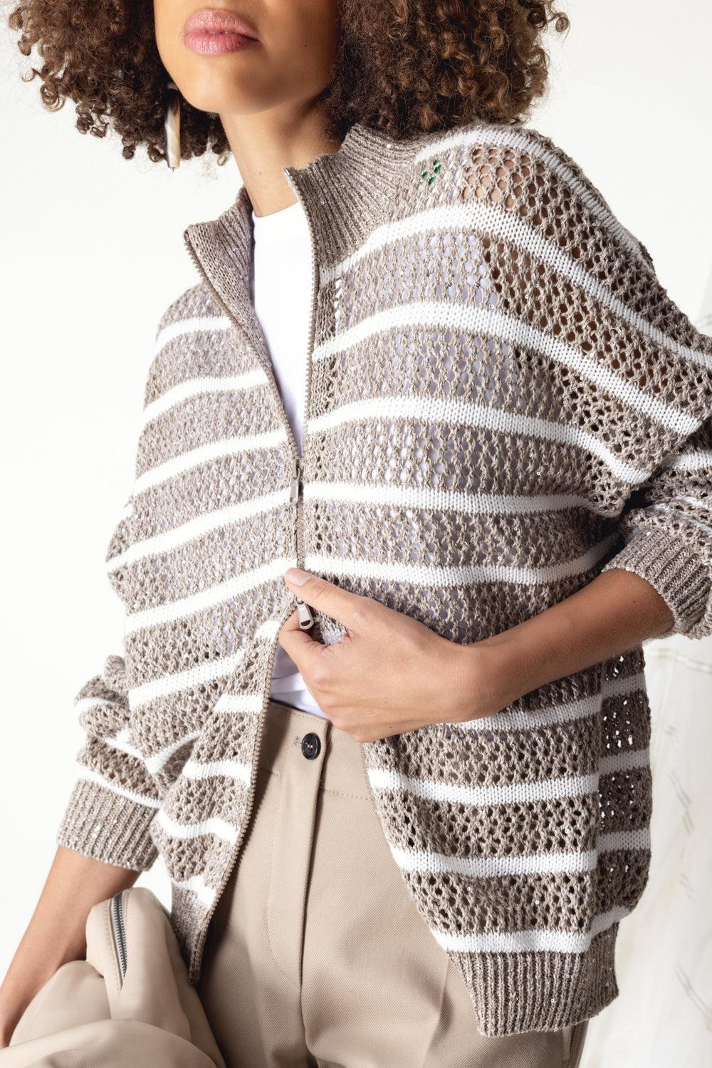 Dazzling Striped Net Cardigan - 3