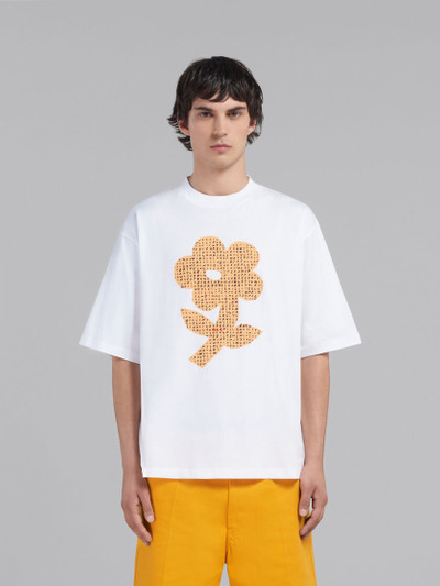 Marni WHITE BIO COTTON T-SHIRT WITH WORDSEARCH FLOWER PRINT outlook