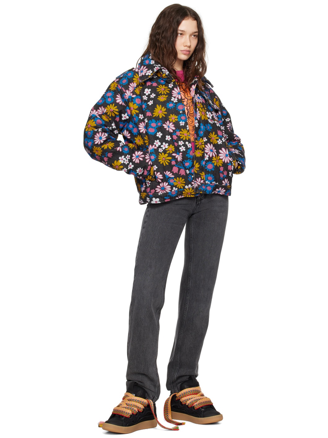 Black Floral Denim Jacket - 4