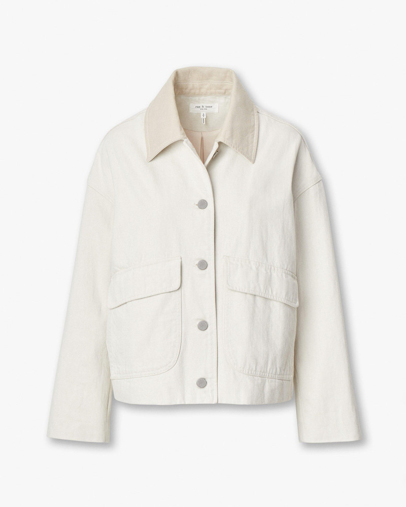 Natalia Denim Jacket Lightweight Rigid in Two-Tone Stone 1