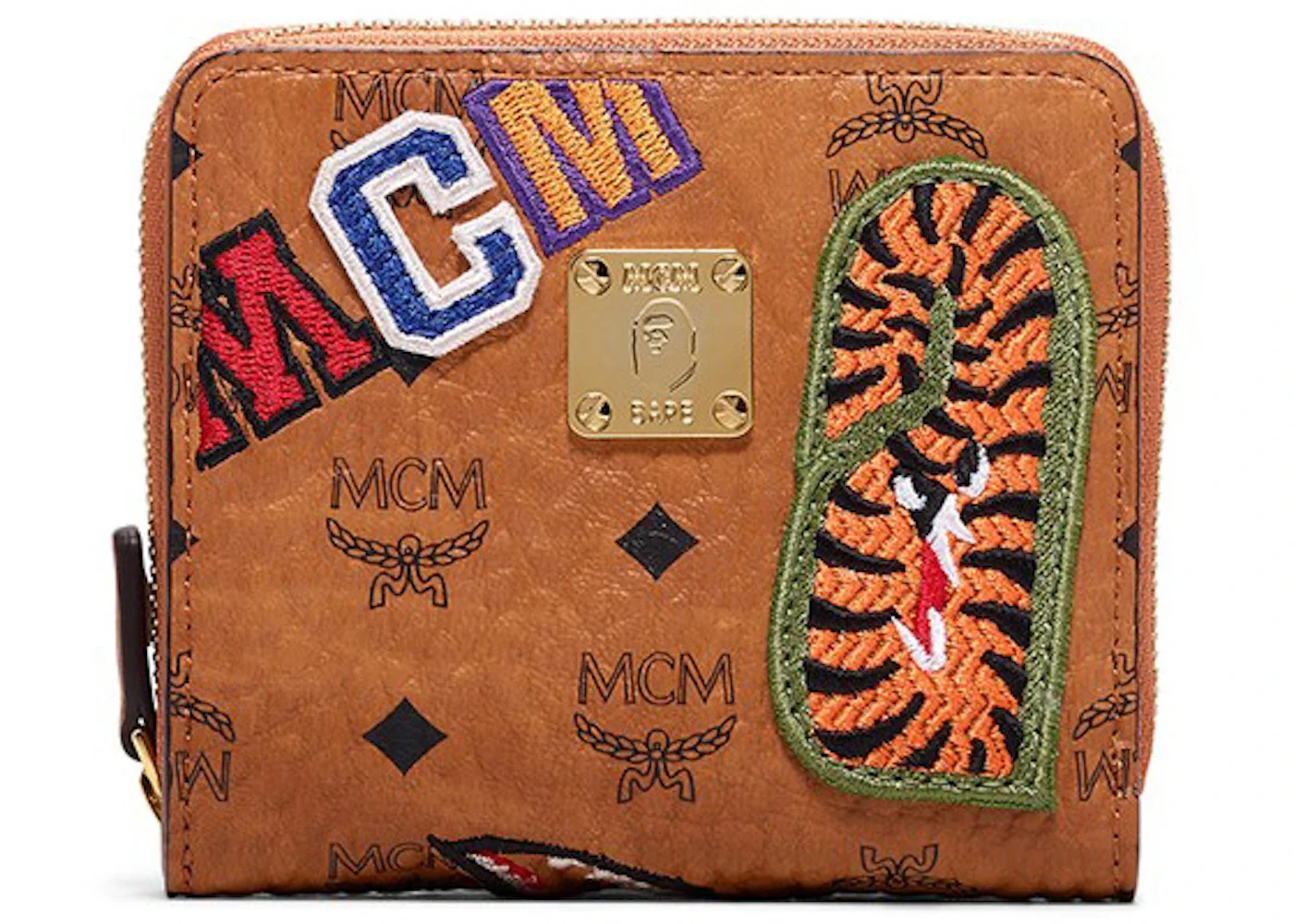 MCM x BAPE Shark Zip Wallet Visetos Mini Cognac - 1